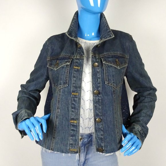 Free People Jackets & Blazers - Free People Cropped Denim Lace Jacket S 4 6 Frayed